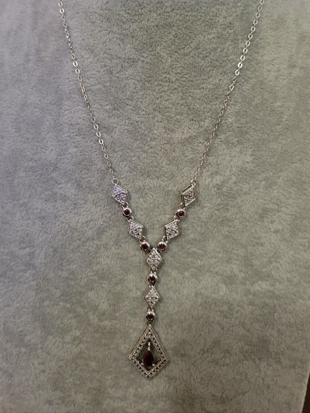 Elegant Art Deco Inspired Natural Ruby & Sterling Silver Y-Necklace